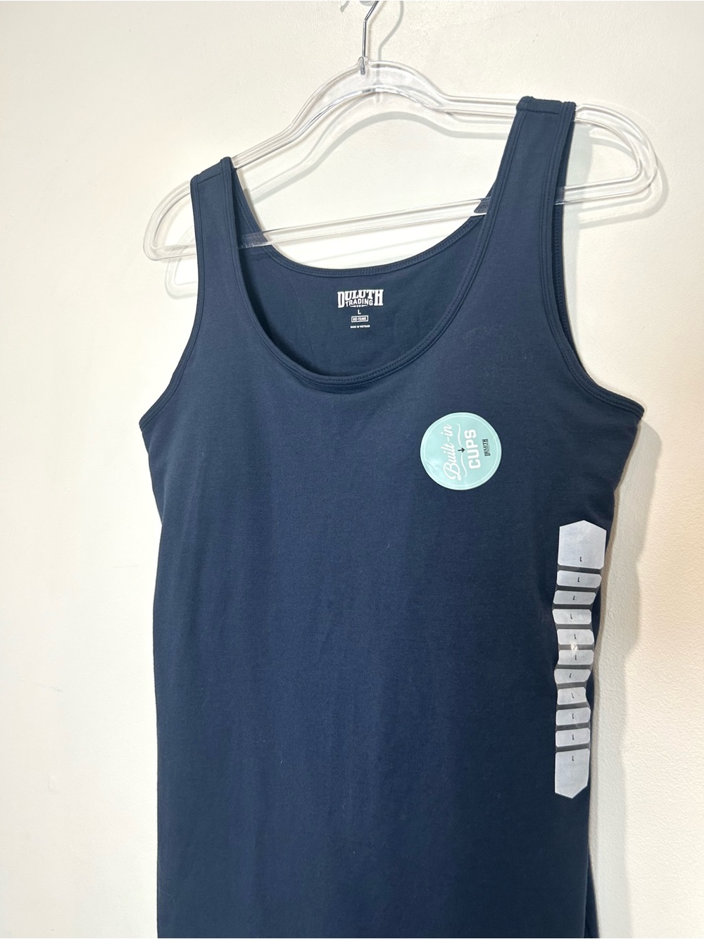 NEW Duluth Trading No-Yank Tank Top Built In Shelf Bra Women L Navy Blue Cotton - Picture 2 of 8
